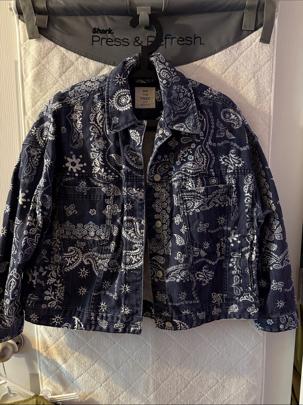 We The Free Navy Blue Bandana Opal Swing Denim Jacket